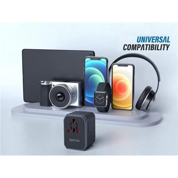 EPICKA Universal Travel Adapter USB C International Power Plug Charger Grey - Picture 5 of 7